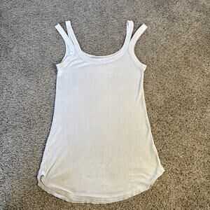 Stateside Gray Beige‎ Split Sleeve Basic Tank Scoop Neck Size S USA Made Raw Hem